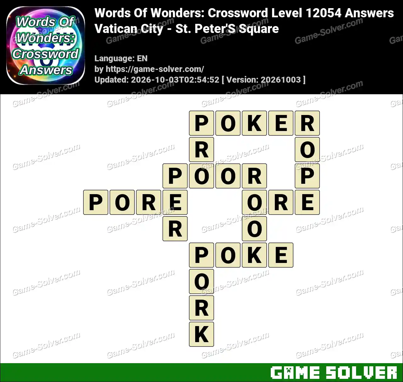Words Of Wonders: Crossword Level 12054 Answers – Vatican City – St. Peter’S Square
